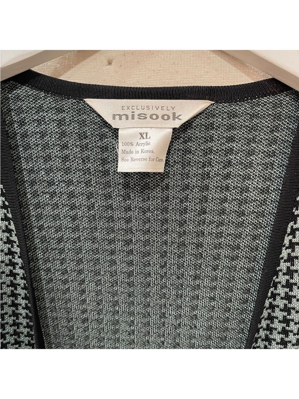 Misook Long Open Front Houndstooth Knit Cardigan Sweater Duster SZ XL Grey Black - Picture 6 of 9